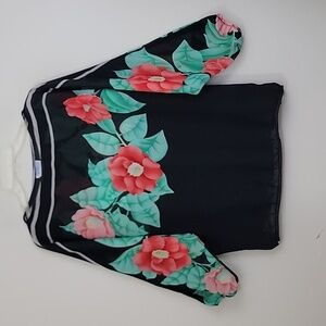 Sandcastle Vintage Black, Orange & Green Floral Top M